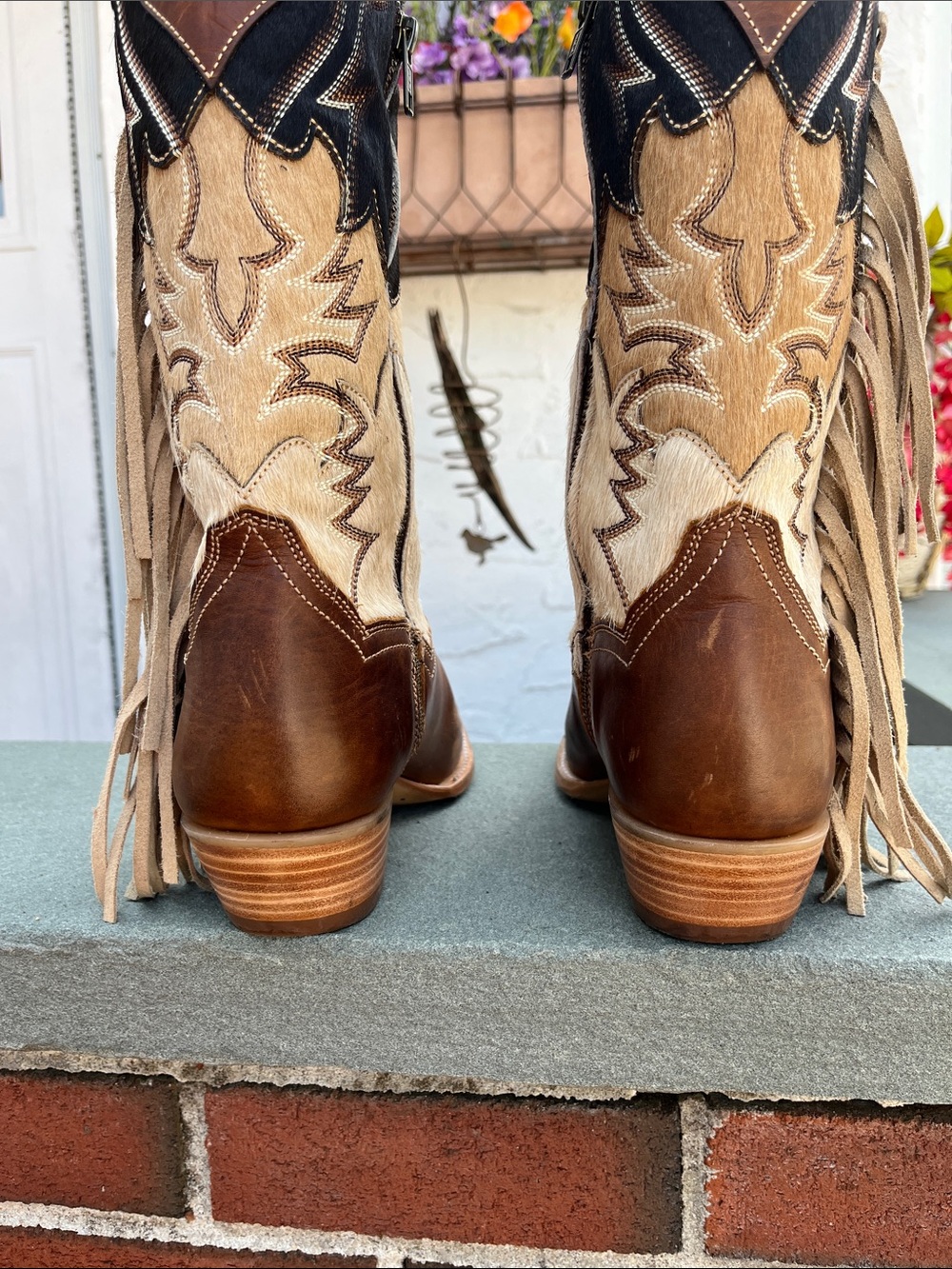 Dan Post “Dayla” Brown Black Tan Leather Fringe Western Heeled Boots Sz9 - Picture 8 of 13